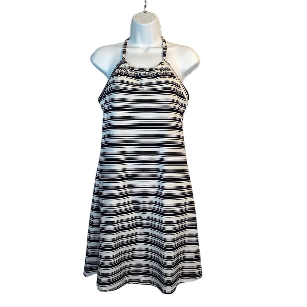 NWT Peace & Pearls Black‎ White Stripe Stretch Halter Dress Size Small